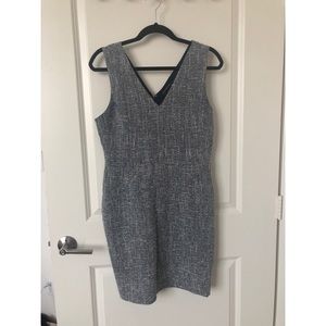 Banana Republic Navy & White Tweed V-Neck Dress
